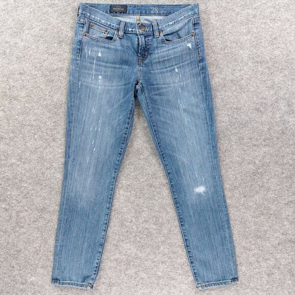 J.Crew Jeans Womens Sz 28 Ankle Toothpick Skinny Stretch Distressed Y2K Low Rise - Picture 1 of 12